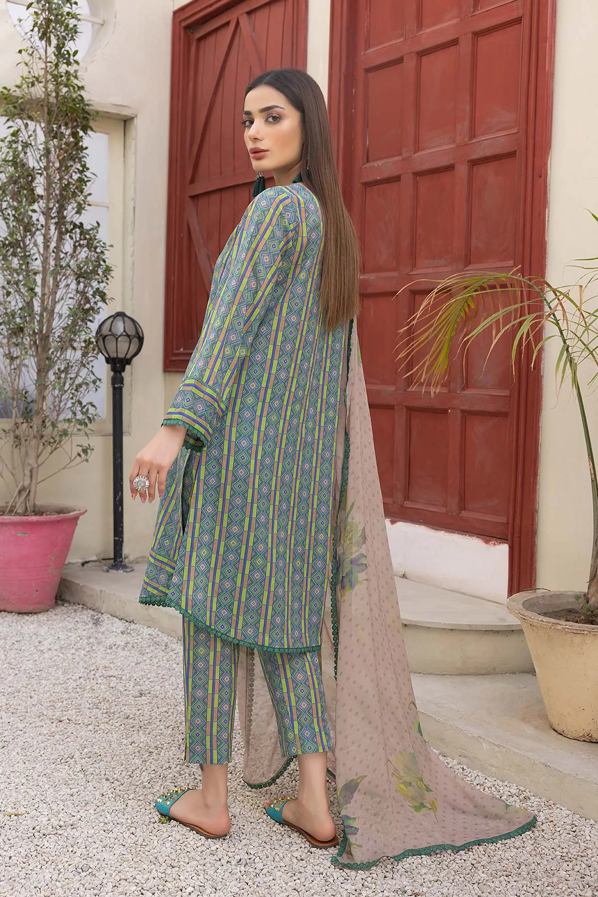 3-Pc Printed Lawn Shirt with Printed Cigarette Pant and Chiffon Dupatta CPM23-40