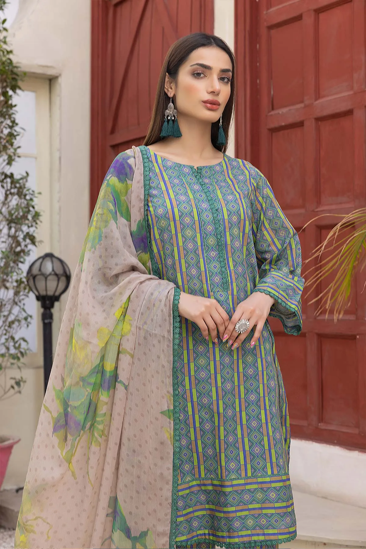 3-Pc Printed Lawn Shirt with Printed Cigarette Pant and Chiffon Dupatta CPM23-40