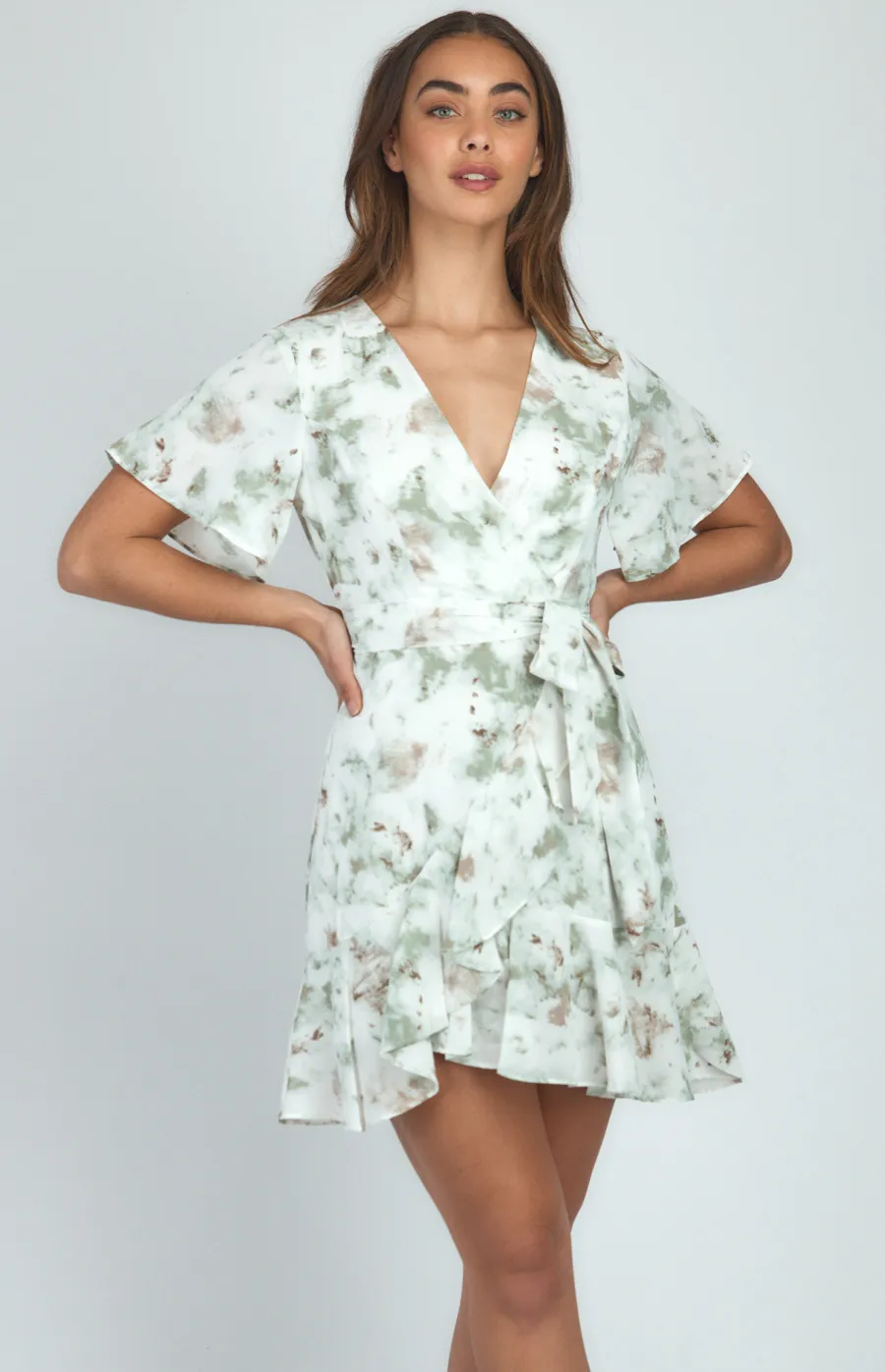 Asymmetric Hem Abstract Print Dress (SDR1065A)