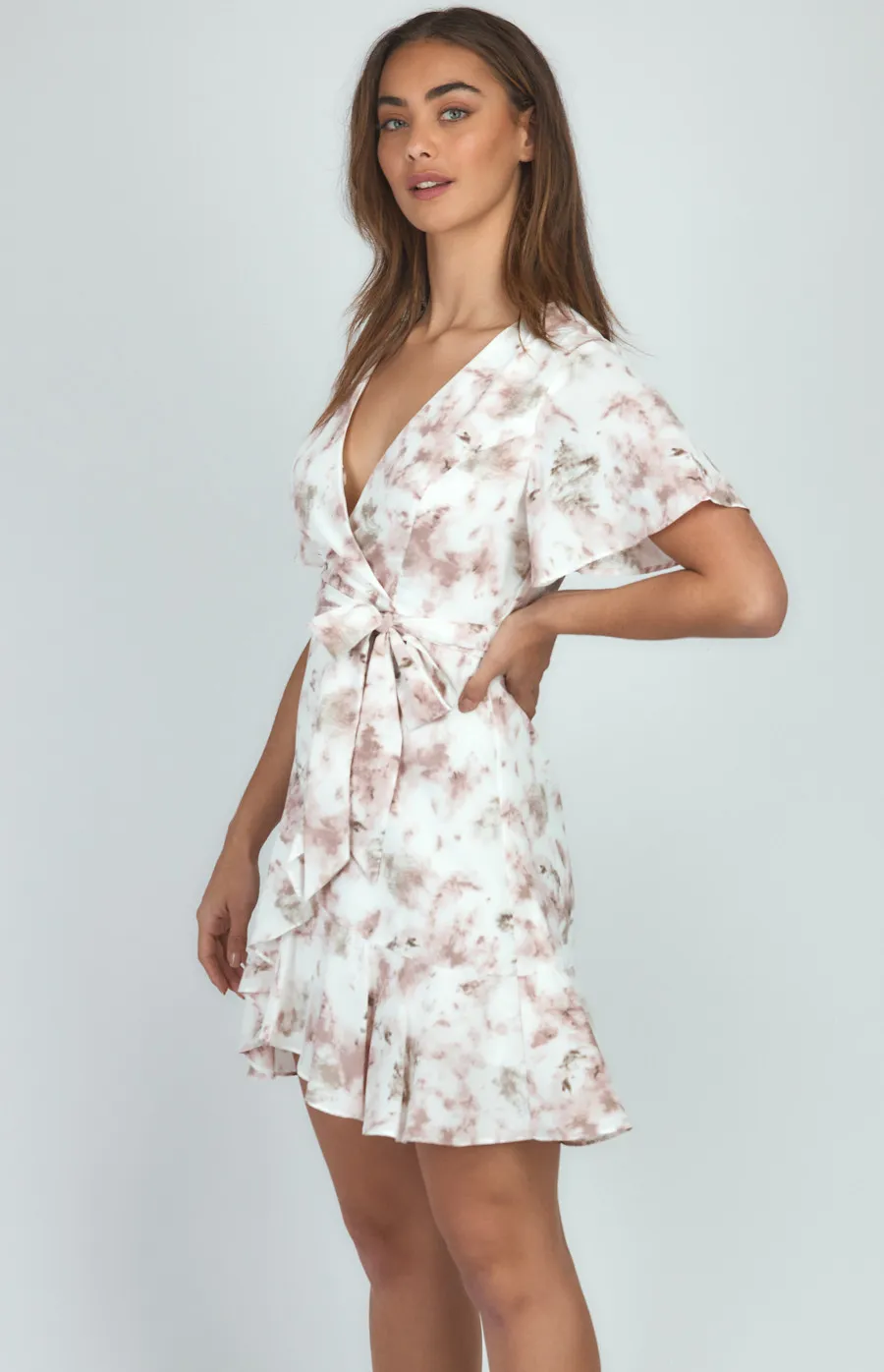 Asymmetric Hem Abstract Print Dress (SDR1065A)