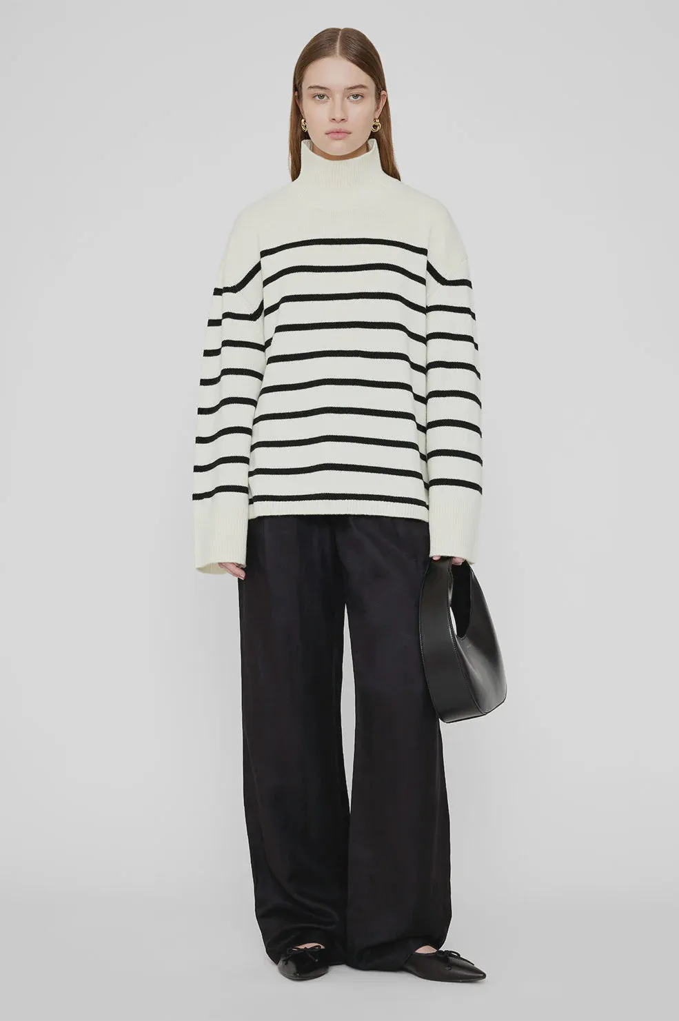 Anine Bing Courtney Sweater in Ivory and Black Stripe