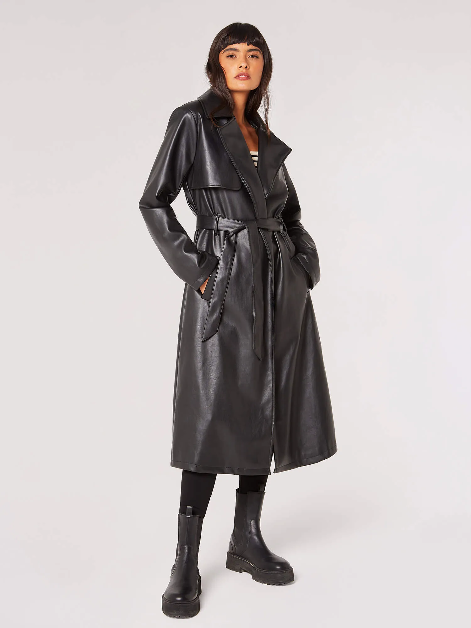 Apricot Clothing Leather-Look Trench Coat