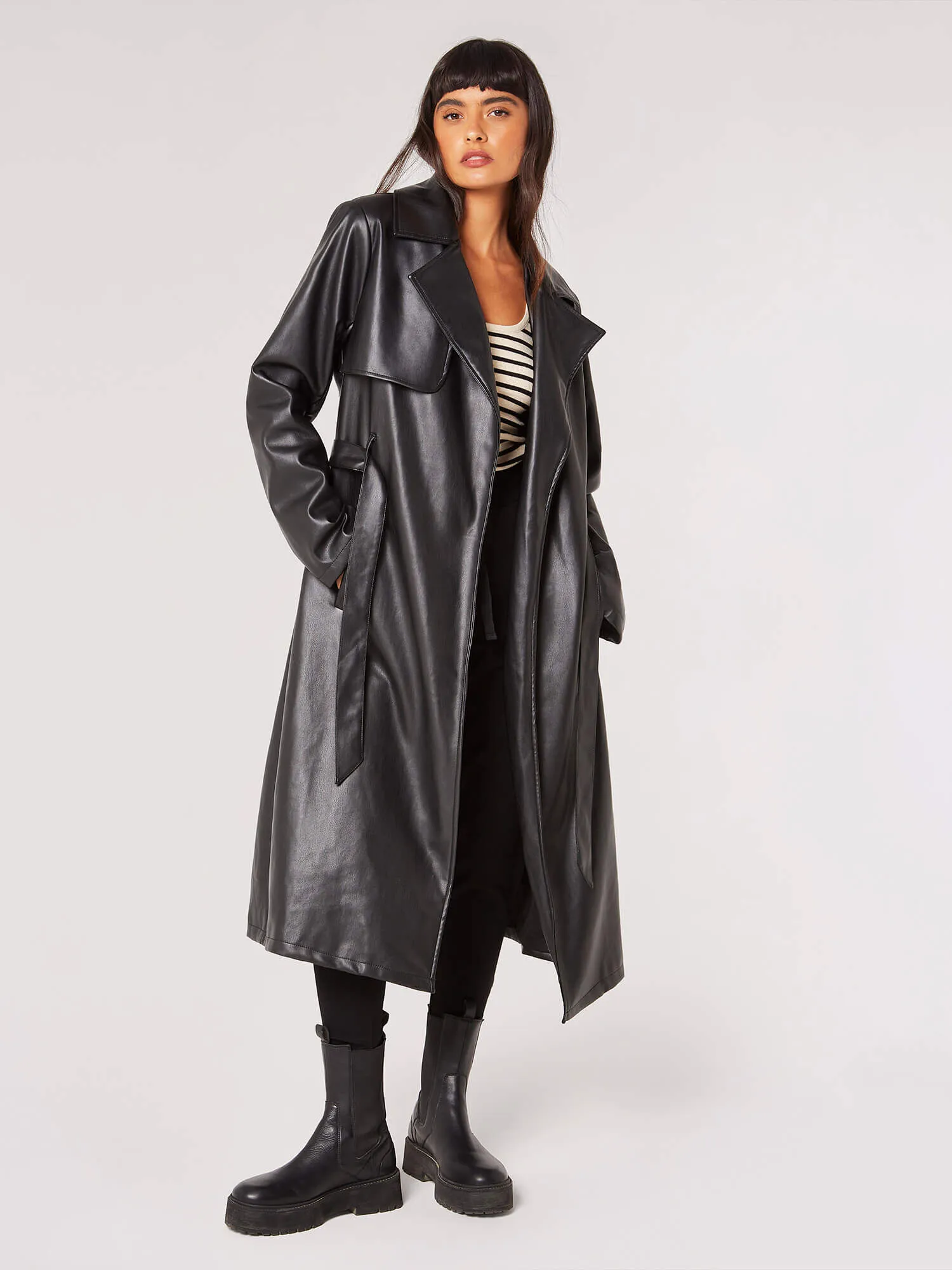 Apricot Clothing Leather-Look Trench Coat