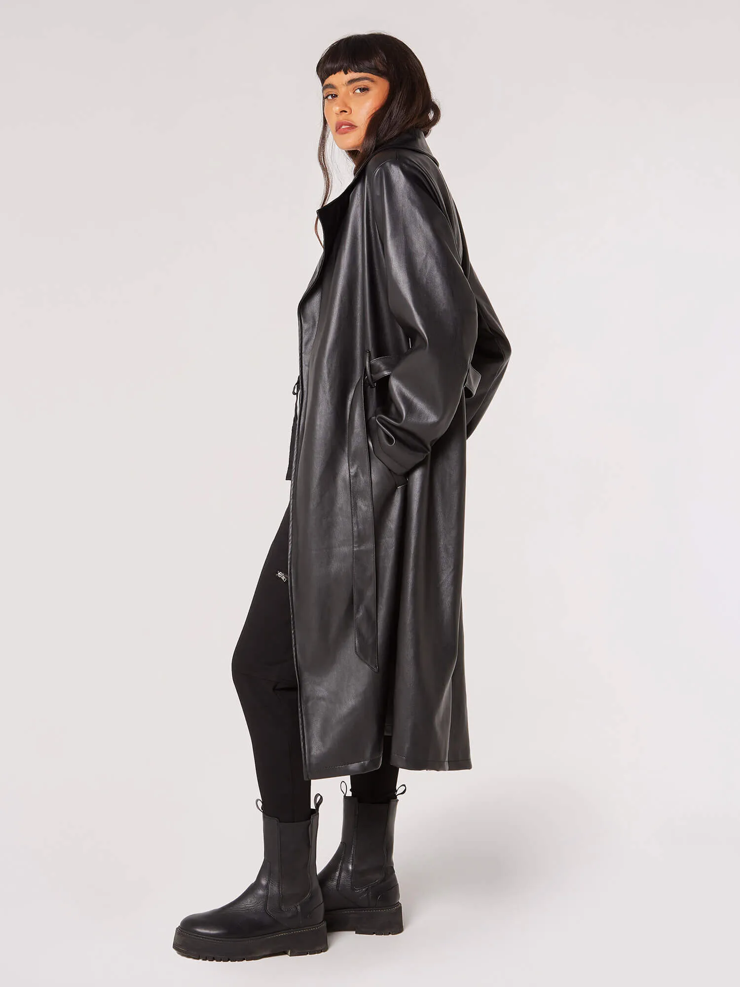 Apricot Clothing Leather-Look Trench Coat