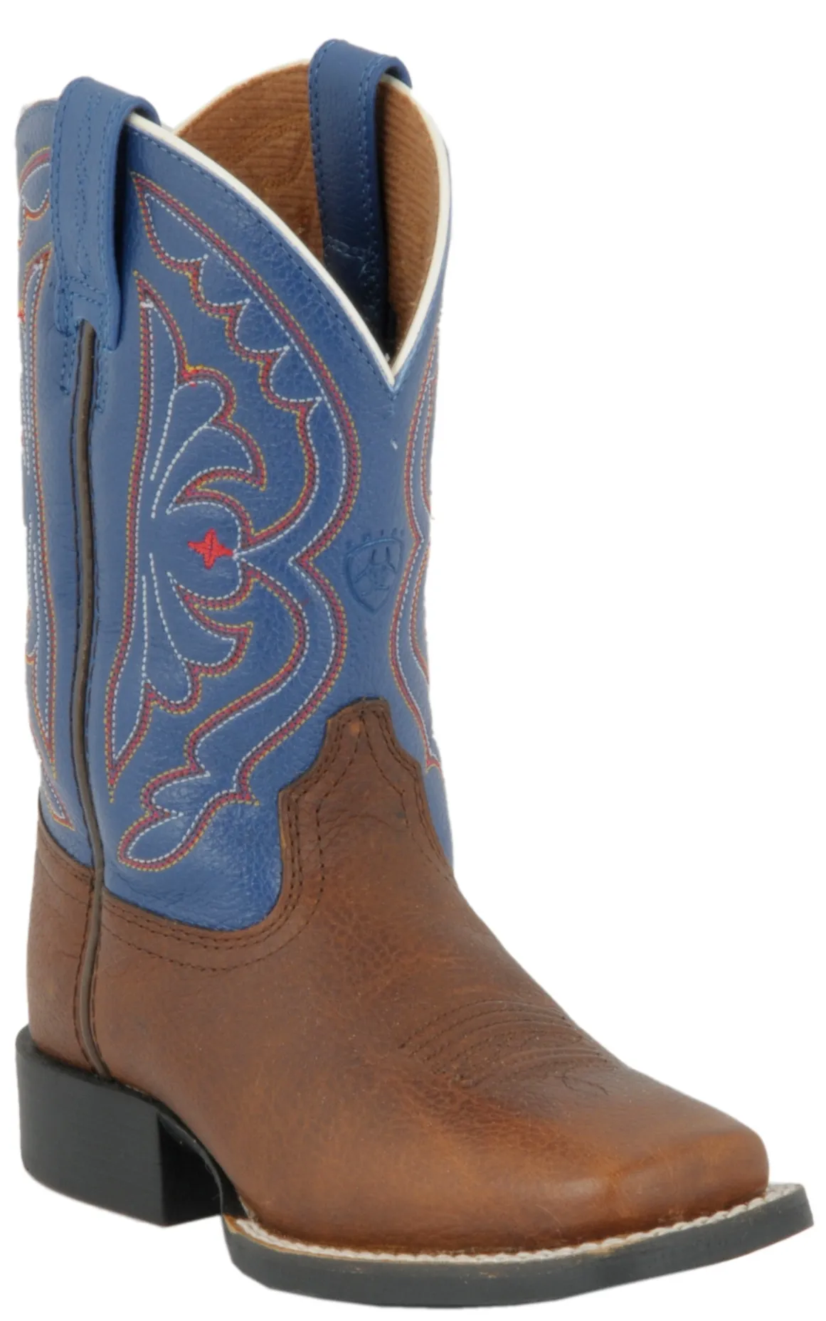 Ariat Youth Quickdraw Brown Oiled Rowdy Royal Blue Wide Square Toe Western Boot