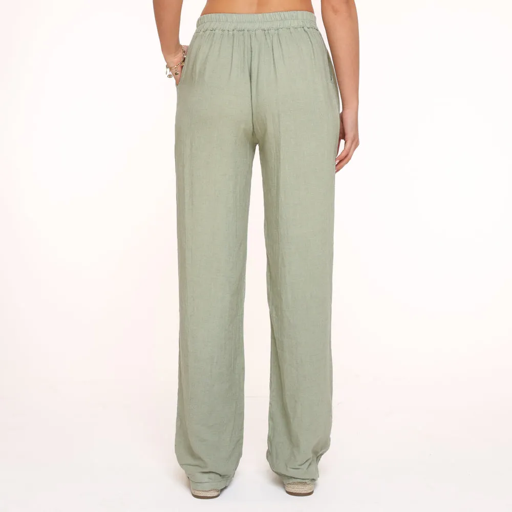 Army Green Linen Viscose Pants.