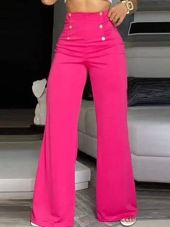 High Waist Wide Leg Pants with Front Decorative Buttons (B2)