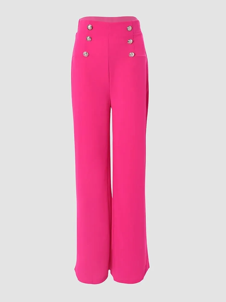 High Waist Wide Leg Pants with Front Decorative Buttons (B2)