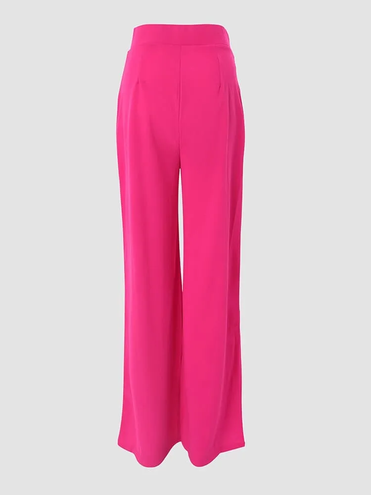 High Waist Wide Leg Pants with Front Decorative Buttons (B2)