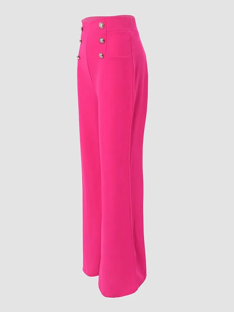 High Waist Wide Leg Pants with Front Decorative Buttons (B2)