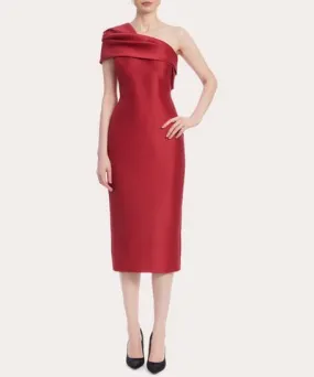 Badgley Mischka Elegant Asymmetric Draped Stretch-Mikado Dress