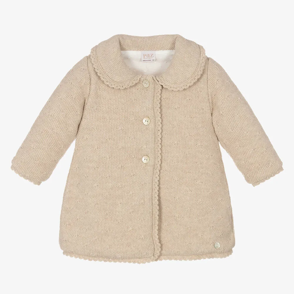 Beige Knit Baby Girl Coat