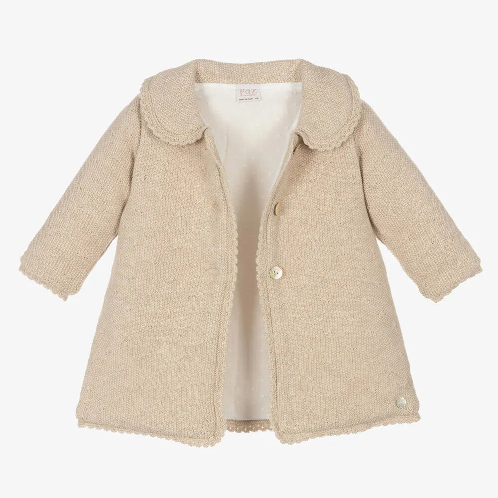 Beige Knit Baby Girl Coat