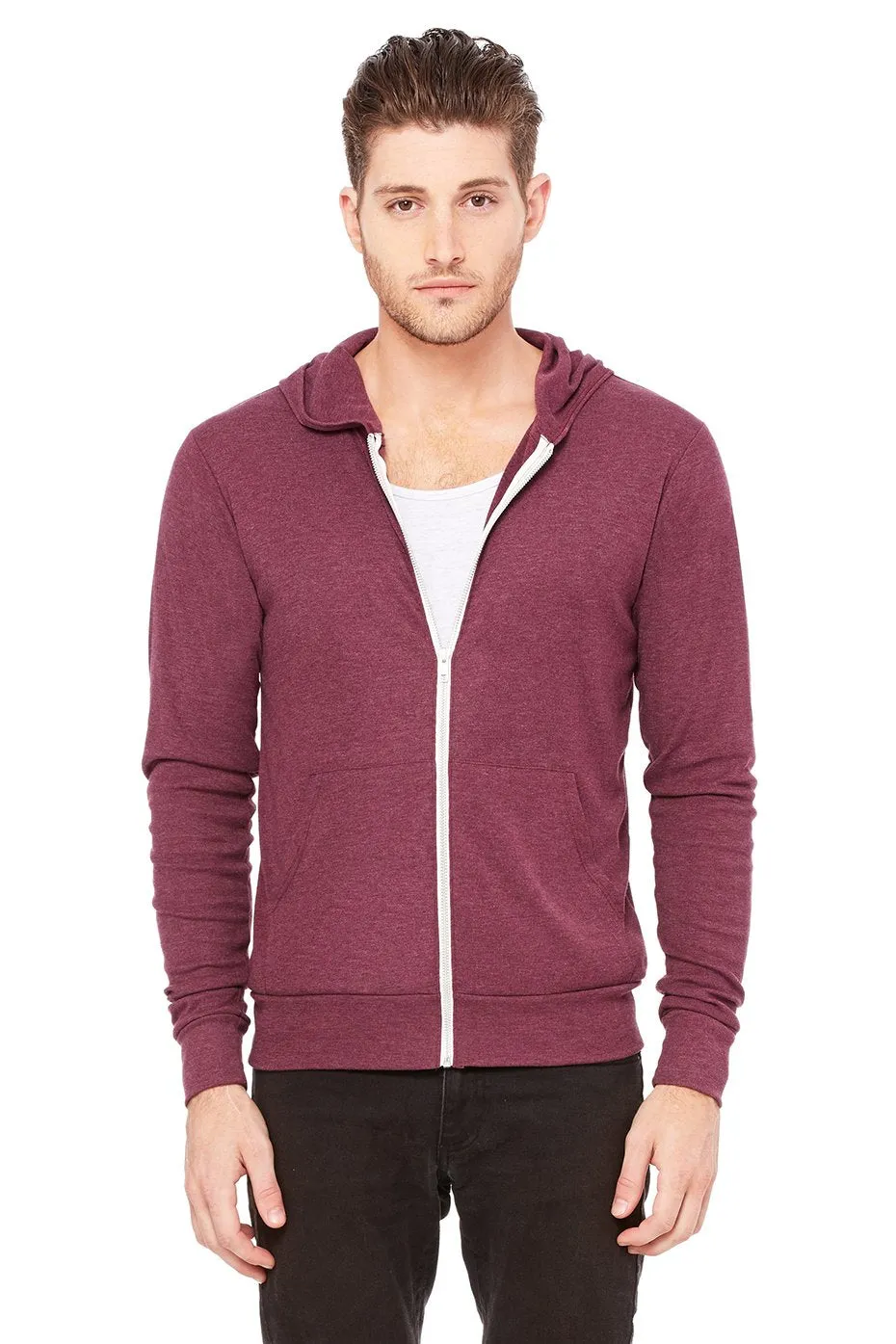 Bella + Canvas 3939 Maroon Triblend Full-Zip Hoodie