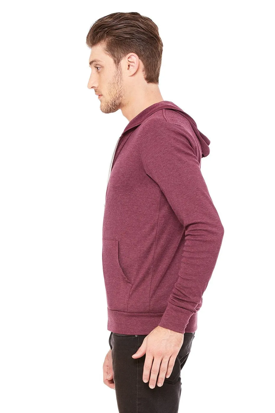 Bella + Canvas 3939 Maroon Triblend Full-Zip Hoodie