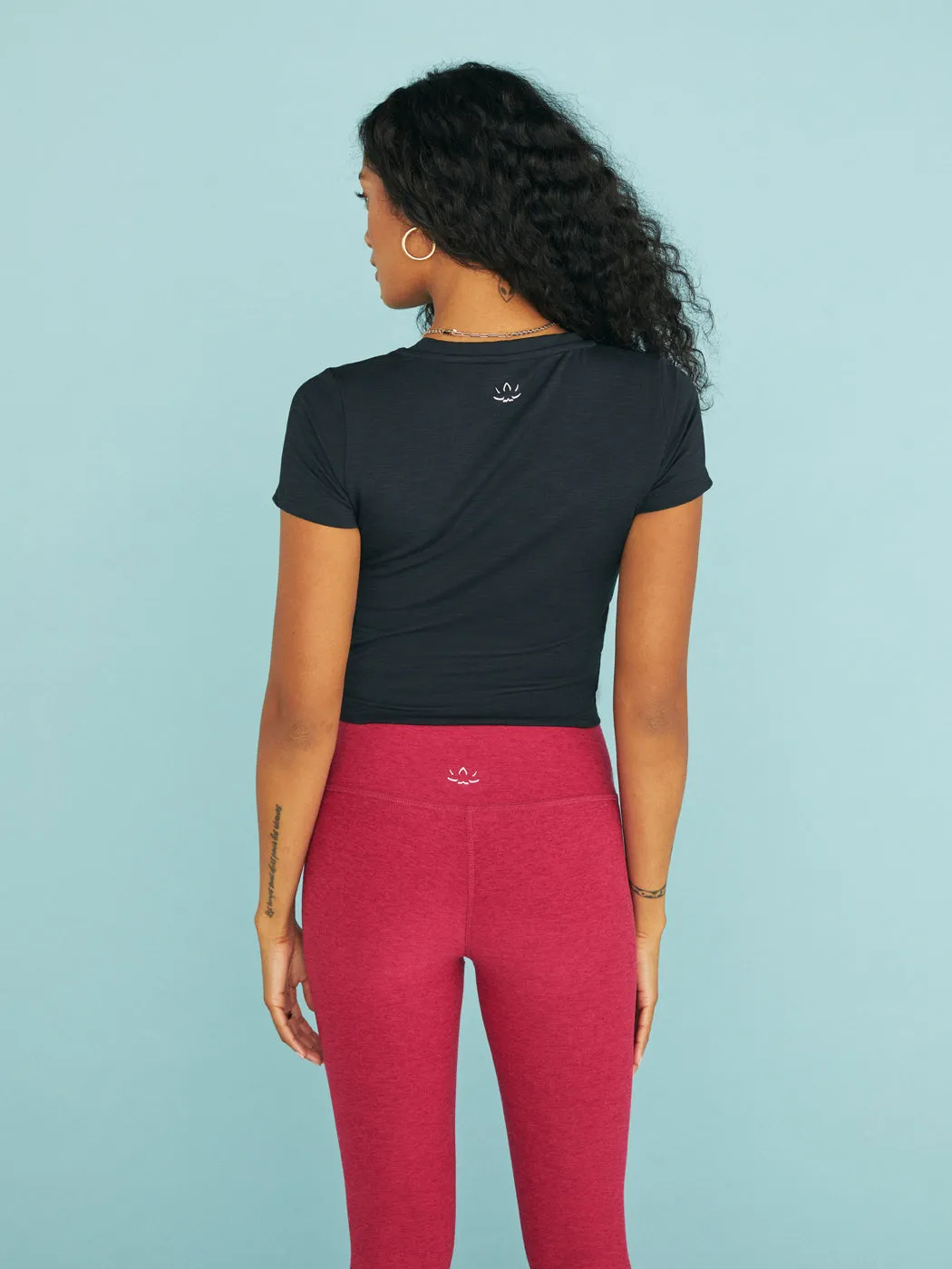 Black Heather Ribbed Short Sleeve Cropped T-Shirt