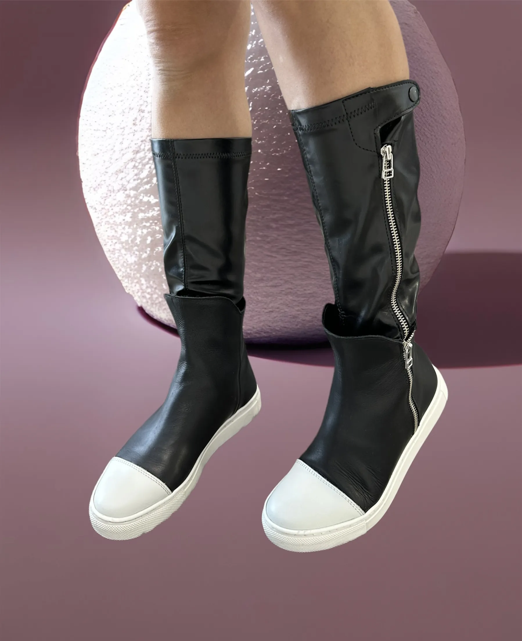 Black leather boots women genuine leather A1695.