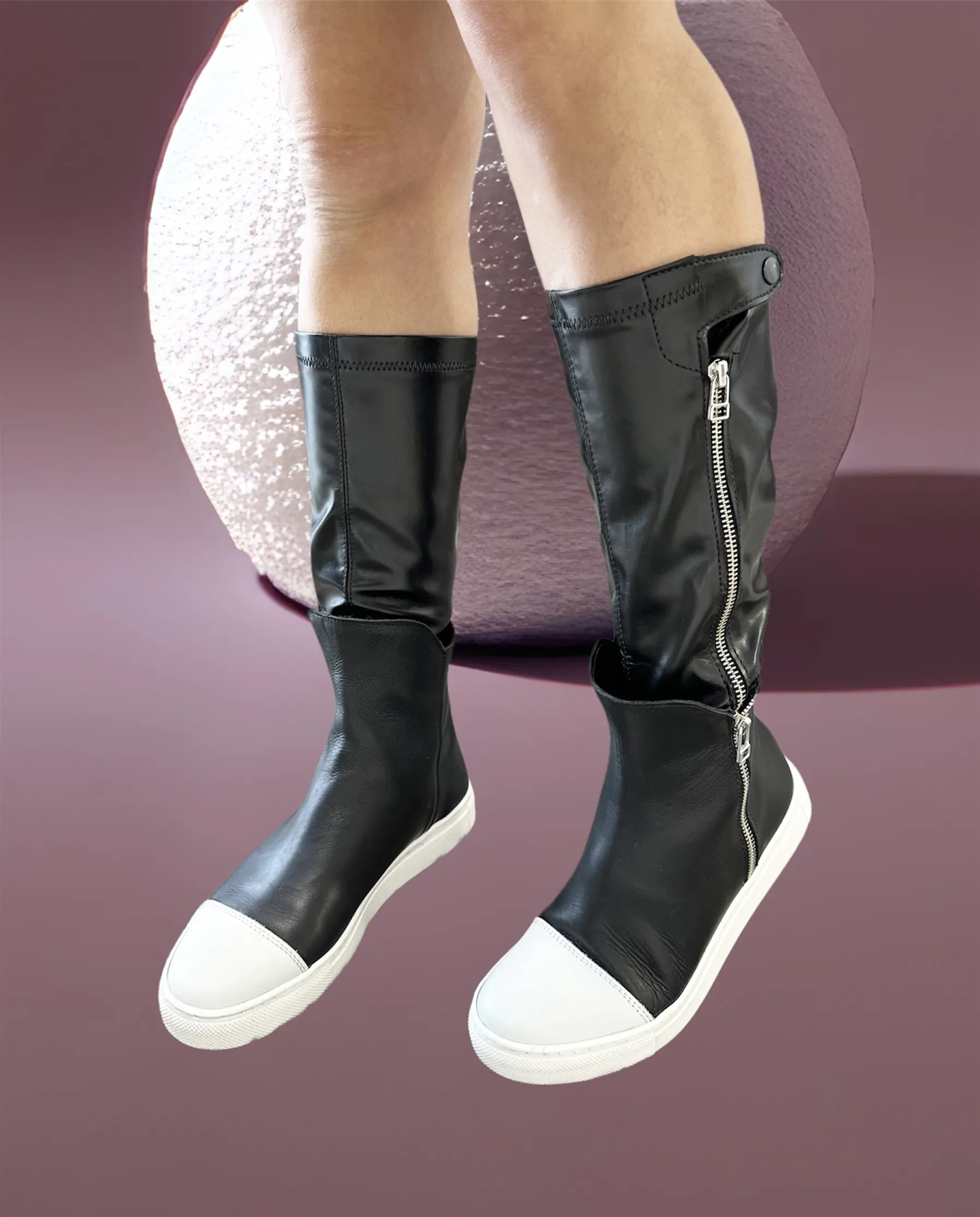 Black leather boots women genuine leather A1695.