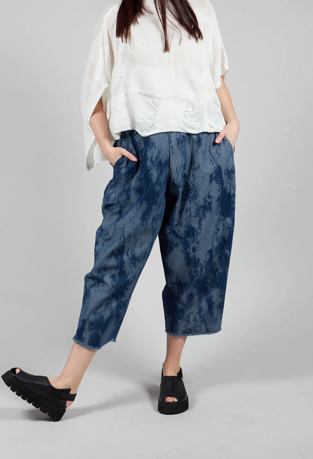 Blue Raw Hem Denim Trousers