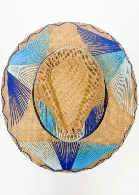 Blue Tan Hat with Palm Leaf Design