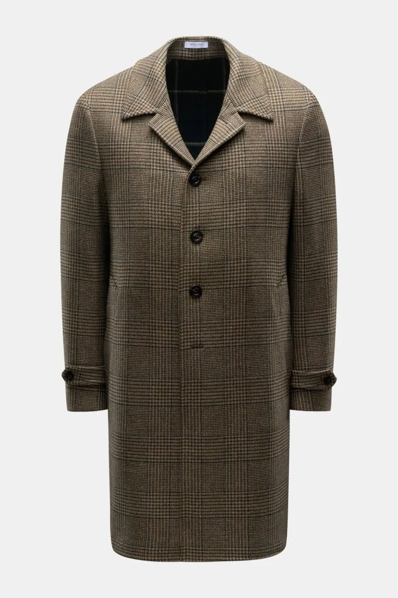 BOGLIOLI checked wool coat in olive and brown