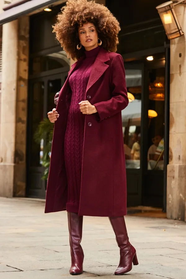 Burgundy Wool Coat - Premium Quality Longline Outerwear