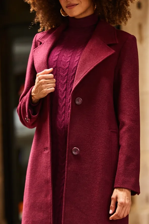 Burgundy Wool Coat - Premium Quality Longline Outerwear