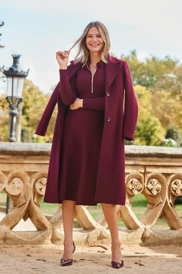 Burgundy Wool Coat - Premium Quality Longline Outerwear