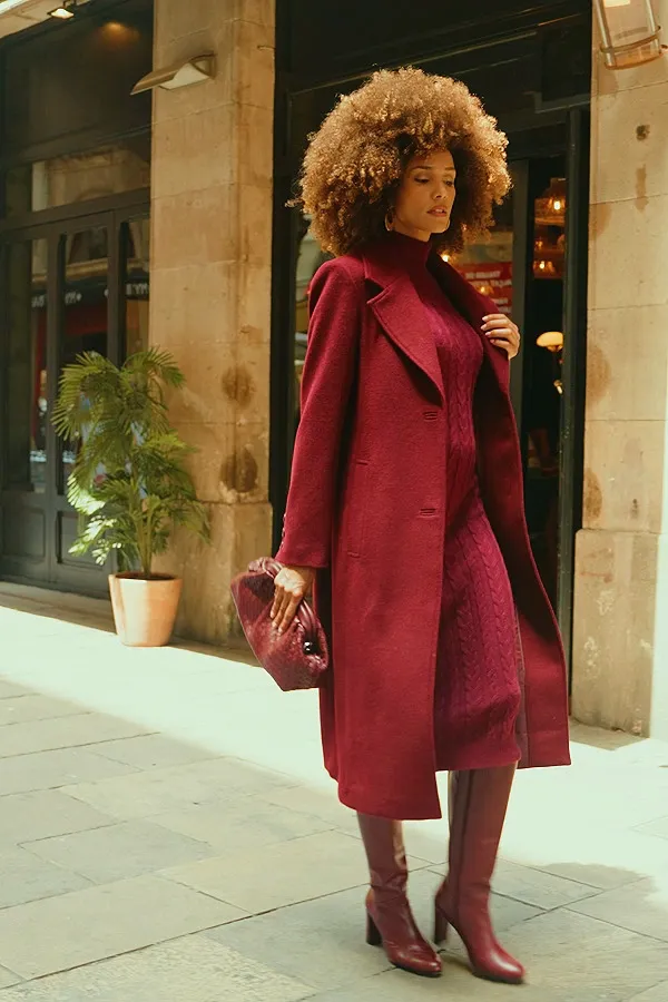 Burgundy Wool Coat - Premium Quality Longline Outerwear