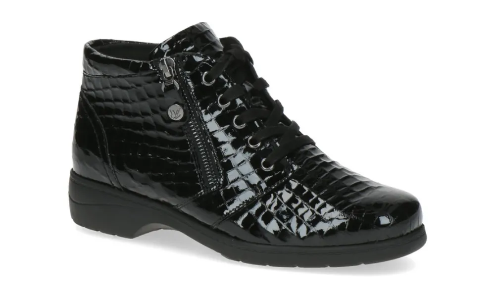 Caprice ankle boot black croc lace up - Black

