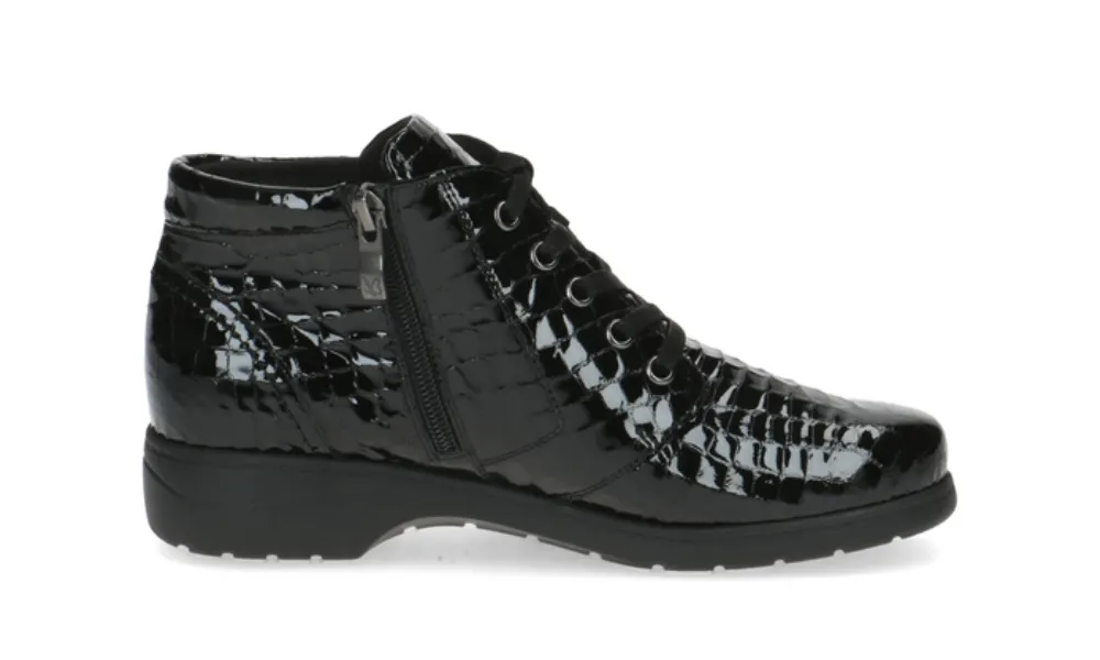 Caprice ankle boot black croc lace up - Black

