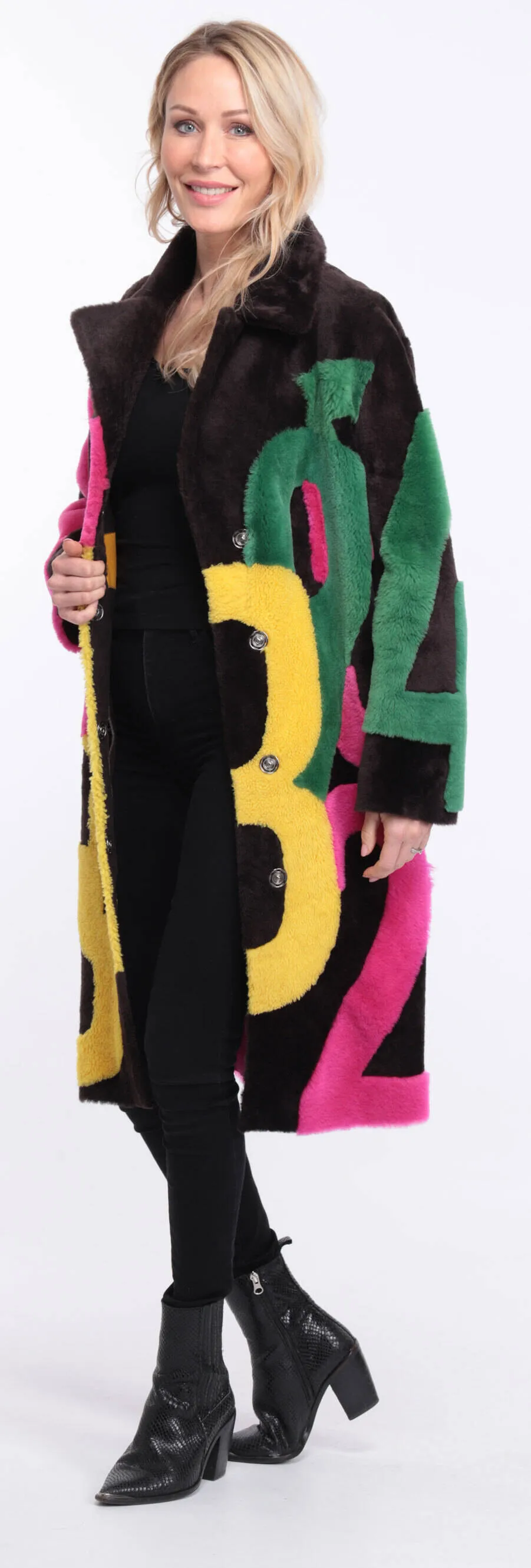 carla women's sheepskin coat in multicolor