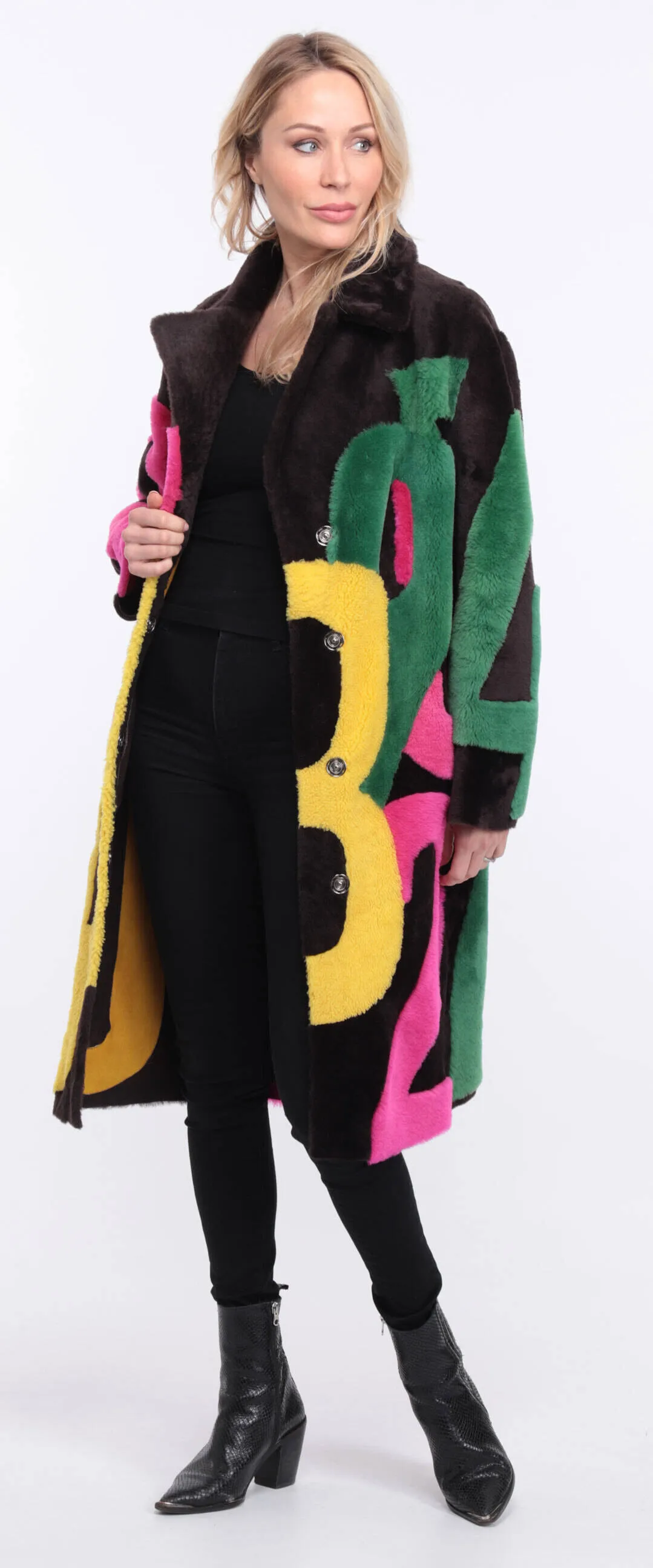 carla women's sheepskin coat in multicolor