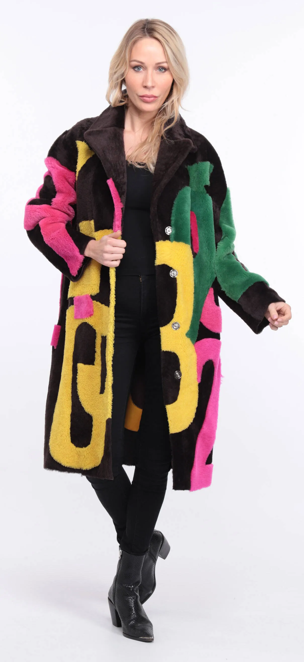 carla women's sheepskin coat in multicolor