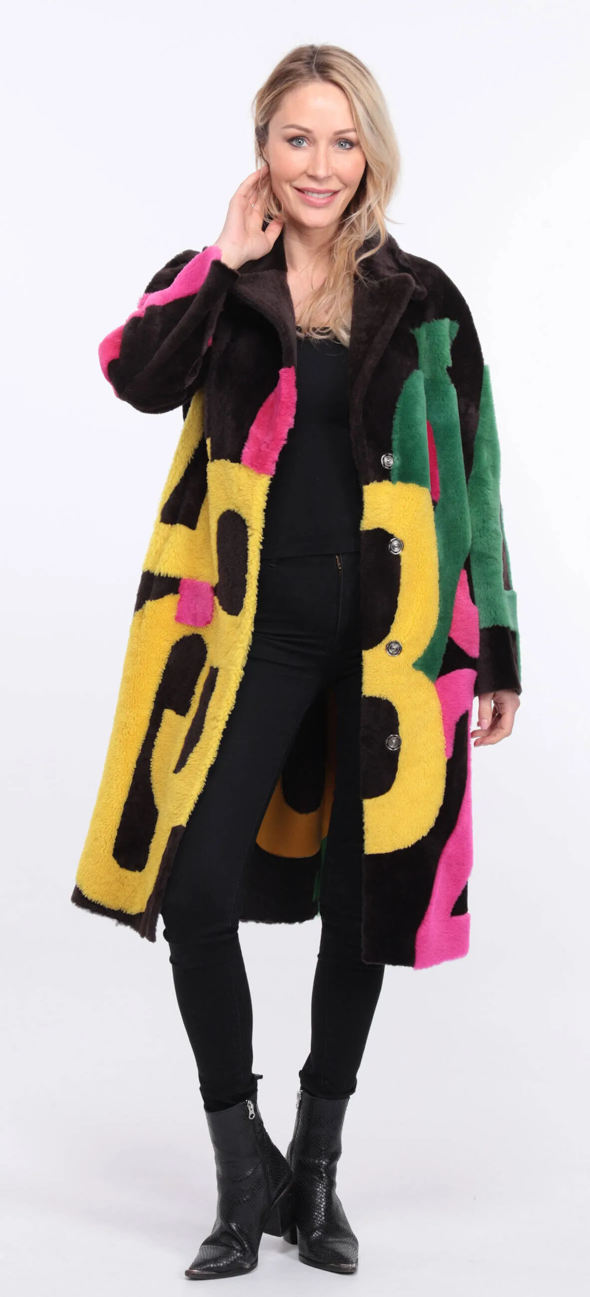 carla women's sheepskin coat in multicolor