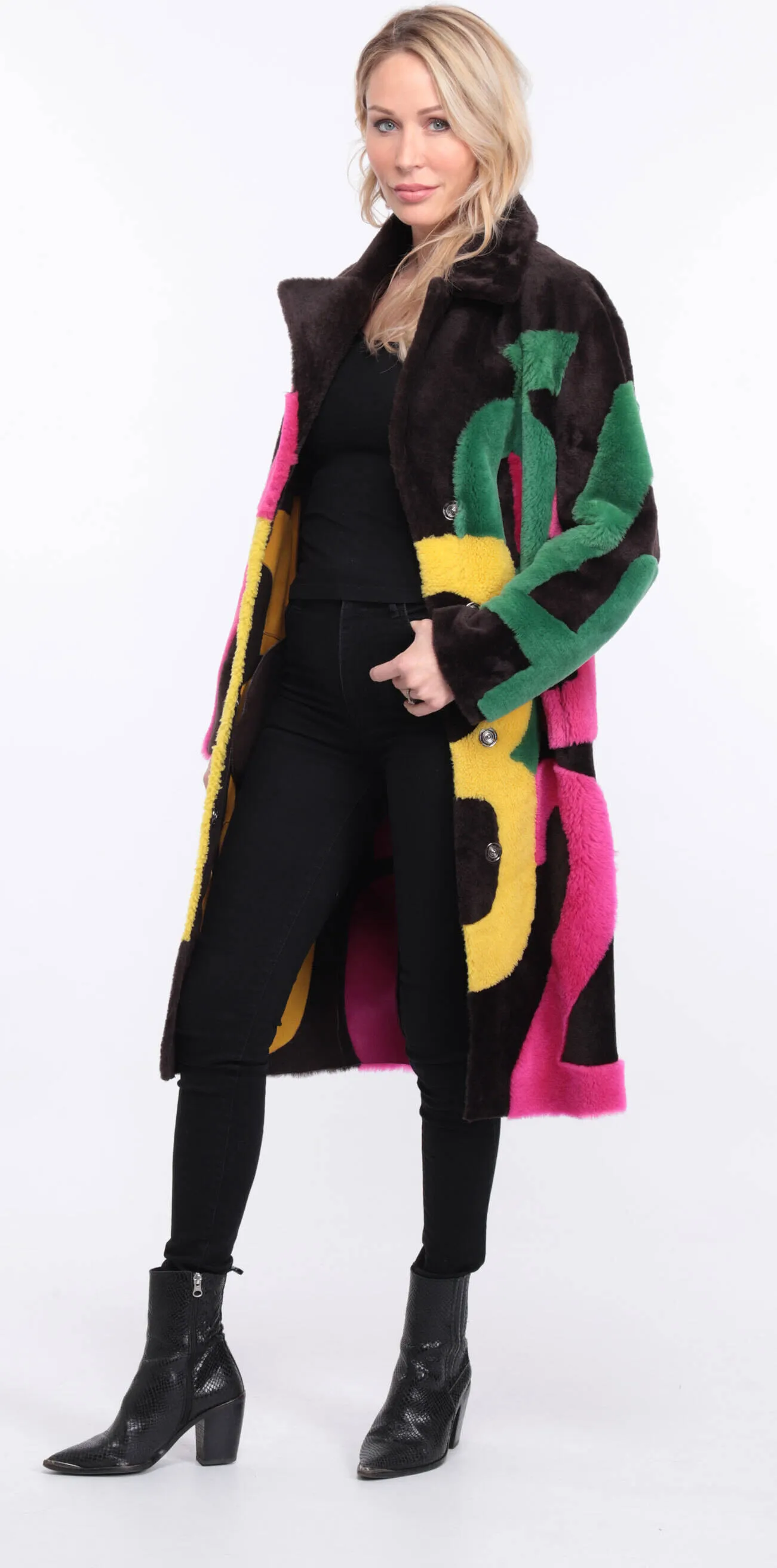 carla women's sheepskin coat in multicolor