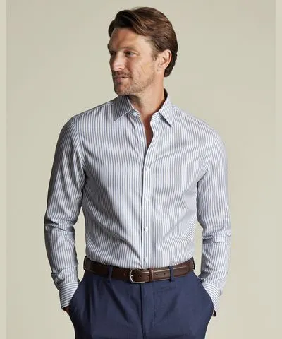 Sophisticated Charles Tyrwhitt Non-Iron Twill Stripe Dress Shirt