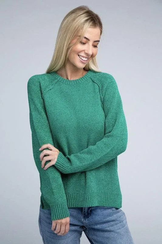 Chenille Raglan Sweater - ZENANA