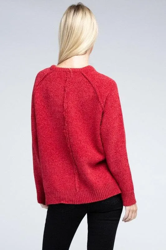 Chenille Raglan Sweater - ZENANA