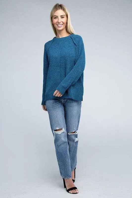 Chenille Raglan Sweater - ZENANA