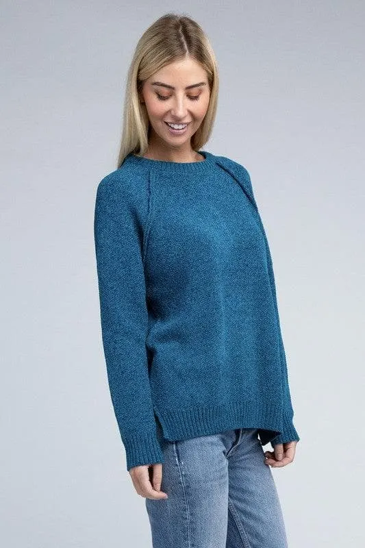 Chenille Raglan Sweater - ZENANA