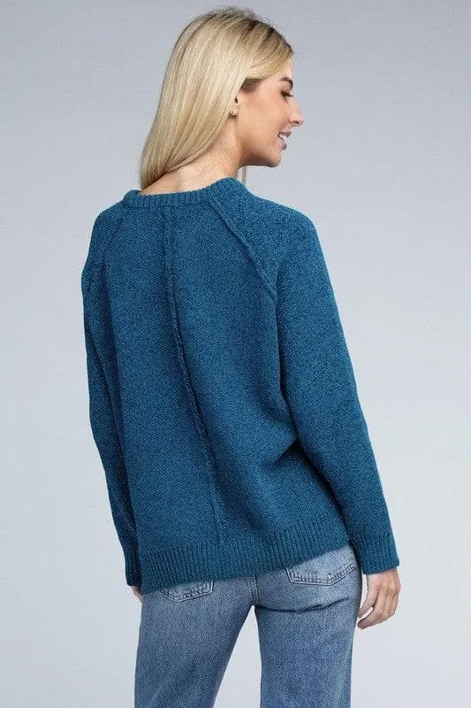 Chenille Raglan Sweater - ZENANA