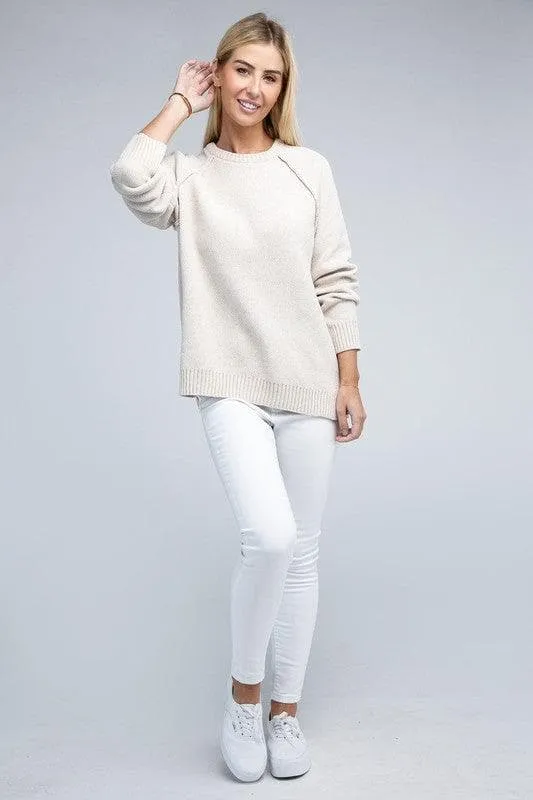 Chenille Raglan Sweater - ZENANA