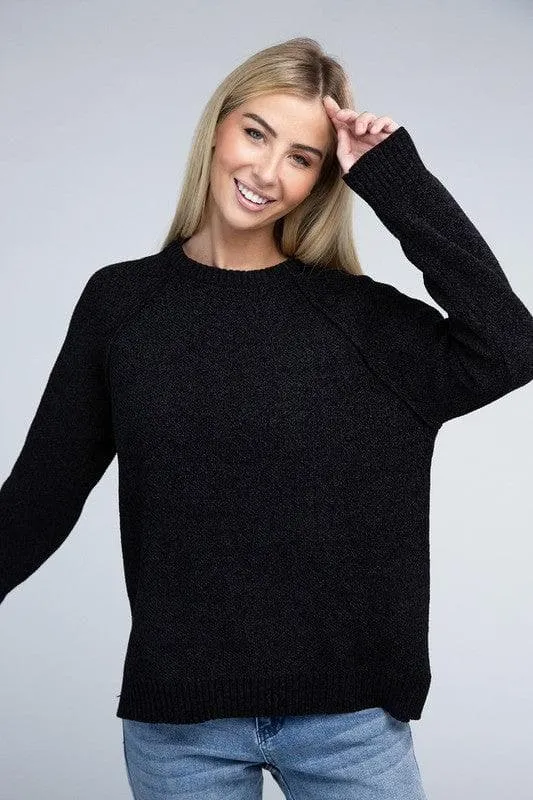 Chenille Raglan Sweater - ZENANA