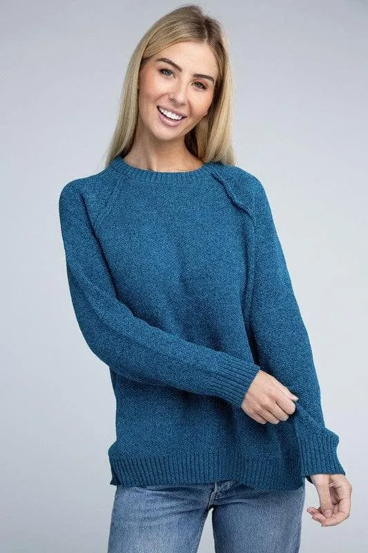 Chenille Raglan Sweater - ZENANA