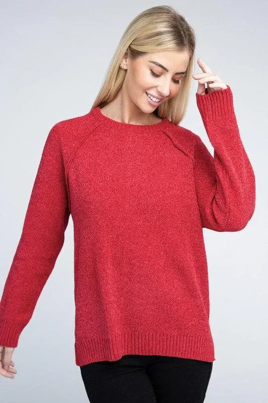 Chenille Raglan Sweater - ZENANA