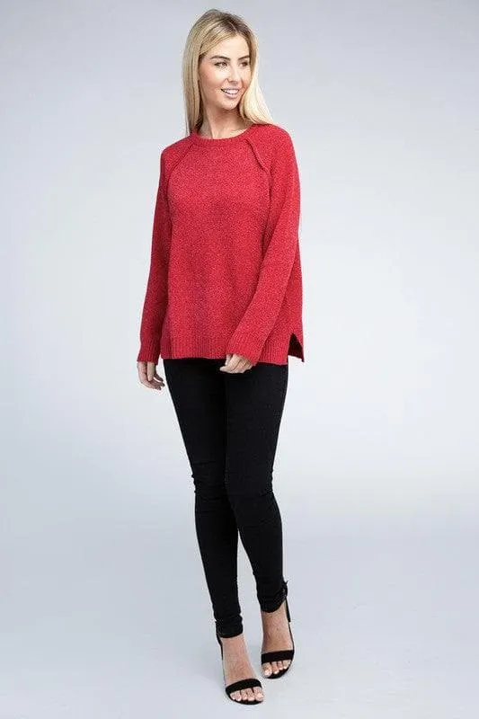 Chenille Raglan Sweater - ZENANA