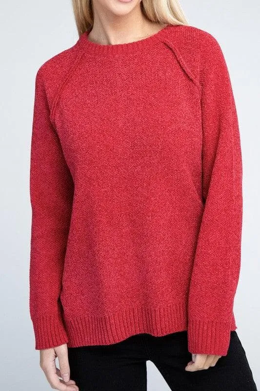 Chenille Raglan Sweater - ZENANA