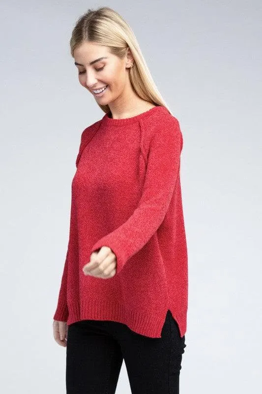 Chenille Raglan Sweater - ZENANA