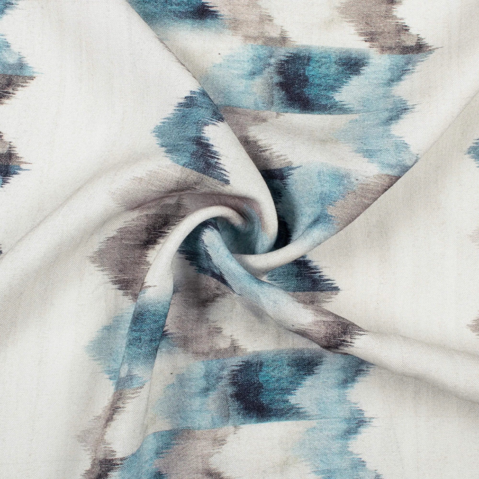 Chevron Pattern Viscose Rayon Fabric - White and Stone Blue Digital Print (58 Inches Wide)